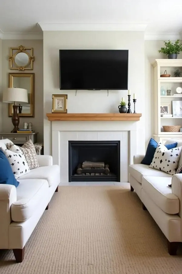 چیدمان مبل و تلویزیون در پذیرایی مستطیل شکل